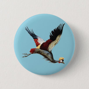 Vintage Südafrikanischer Kronenkranich Flug Kunst Button