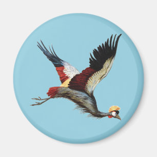 Vintage Südafrikanischer Kronenkranich Flug Kunst Magnet