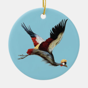 Vintage südafrikanischer Kronenkranich-Flugkunst Keramik Ornament