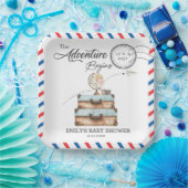 Vintage Suitcase Baby Shower Boy Adventure Postal Pappteller (Party)
