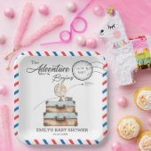Vintage Suitcase Baby Shower Boy Adventure Postal Pappteller (Party)