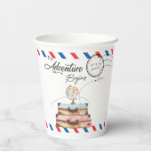 Vintage Suitcase Baby Shower Girl Adventure Postal Pappbecher (Rückseite)
