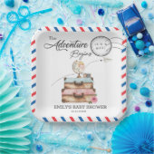 Vintage Suitcase Baby Shower Girl Adventure Postal Pappteller (Party)