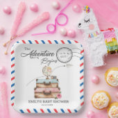 Vintage Suitcase Baby Shower Girl Adventure Postal Pappteller (Party)