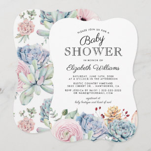 Vintage Sukkulenten-Blumen-Baby-Party Einladung