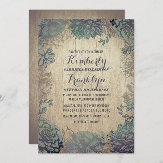 Vintage Sukkulenten Rustikale Hochzeit Einladung (Vorne/Hinten)
