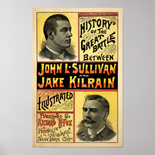 Vintage Sullivan vs. Kilrain illustrierte Titelsei Poster