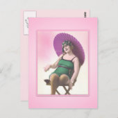 Vintage Sun Bather Beach Babe Postkarte (Vorne/Hinten)