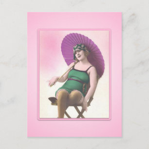 Vintage Sun Bather Beach Babe Postkarte