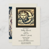 Vintage Sun & Moon Babydusche Einladung (Vorne/Hinten)