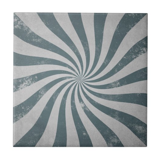 Vintage Sunburst Gray Distressed Wavy Lines Retro Fliese (Vorderseite)