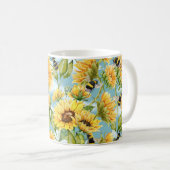 Vintage Sunflower And Bees Seamless Pattern Kaffeetasse (VorderseiteRechts)