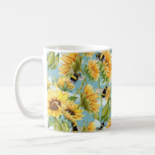 Vintage Sunflower And Bees Seamless Pattern Kaffeetasse (Links)