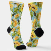 Vintage Sunflower And Bees Seamless Pattern Socken (Gewinkelt)