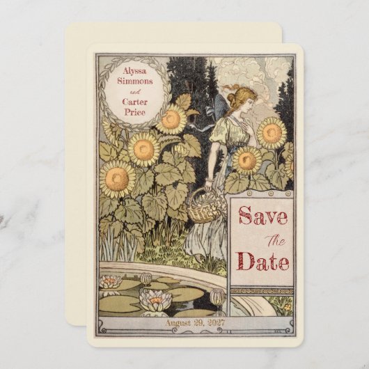 Vintage Sunflower Autumn Save the Date Einladung (Vorne/Hinten)