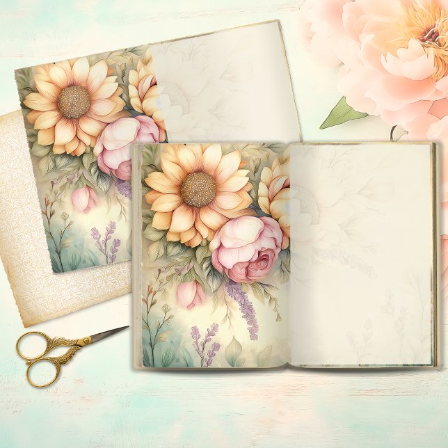 Vintage Sunflower & Blush Peony Junk Journal Page (Von Creator hochgeladen)