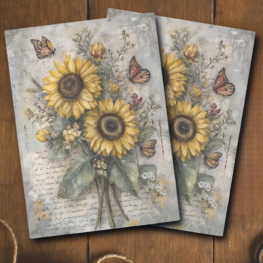 Vintage Sunflower Letter Ephemera Decoupage Seidenpapier