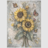 Vintage Sunflower Letter Ephemera Decoupage Seidenpapier (Vorderseite)