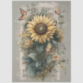Vintage Sunflower & Music Ephemera Decoupage Seidenpapier (Vorderseite)