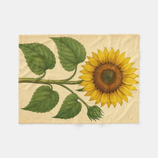Vintage Sunflower on Weathered Paper Fleecedecke (Vorderseite (Horizontal))