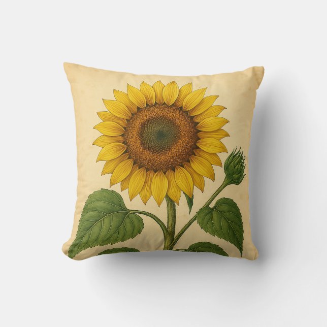 Vintage Sunflower on Weathered Paper Kissen (Vorderseite)