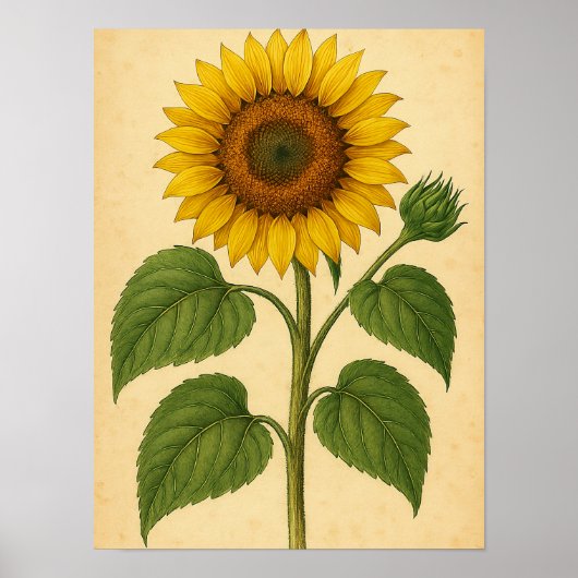 Vintage Sunflower on Weathered Paper Poster (Vorne)