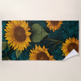 Vintage Sunflower Pattern – Botanical Art Design Strandtuch