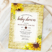 Vintage Sunflower Script Baby Shower Einladung