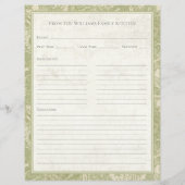 Vintage Sunflower Toile Sage Recipe Paper Sheet (Rückseite)