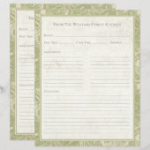 Vintage Sunflower Toile Sage Recipe Paper Sheet (Vorne/Hinten)