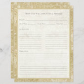 Vintage Sunflower Toile Tan Recipe Paper Sheet (Vorne/Hinten)