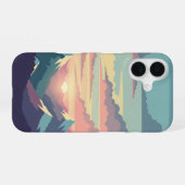 Vintage Sunrise over Mountains iPhone 16 Hülle (Rückseite (Horizontal))