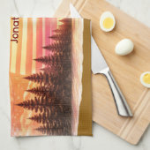 Vintage Sunset Retro Vibe Custom Name Unisex Geschirrtuch (Viertel Falte)