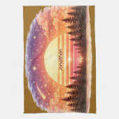 Vintage Sunset Retro Vibe Custom Name Unisex Geschirrtuch (Vertikal)