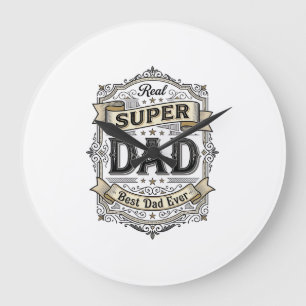 Vintage Super Dad Abzeichen Shirt Design_1 Große Wanduhr