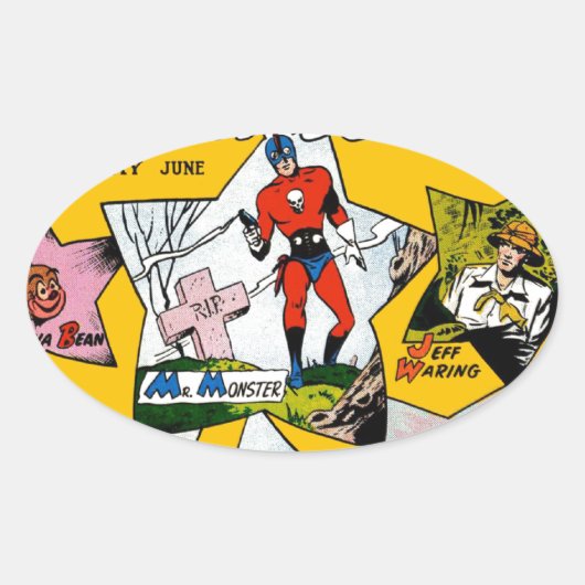 Vintage Superhelden-Comic Ovaler Aufkleber (Vorderseite)
