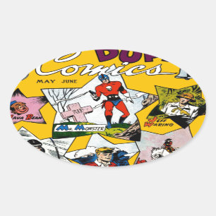 Vintage Superhelden-Comic Ovaler Aufkleber