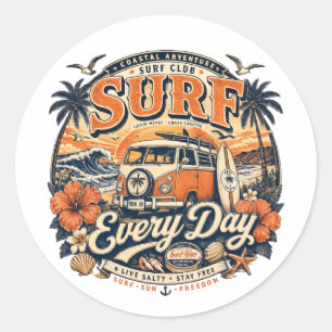 Vintage-Surf-Every-Day-Rundum-Aufkleber  Runder Aufkleber