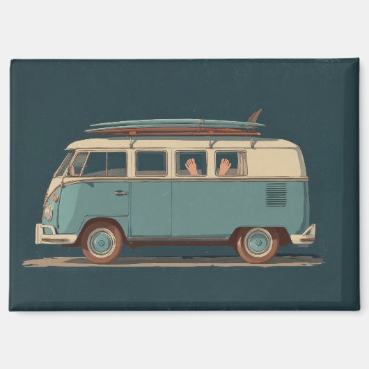 Vintage Surf Van – Retro Camper Design Magnet (Vorderseite)