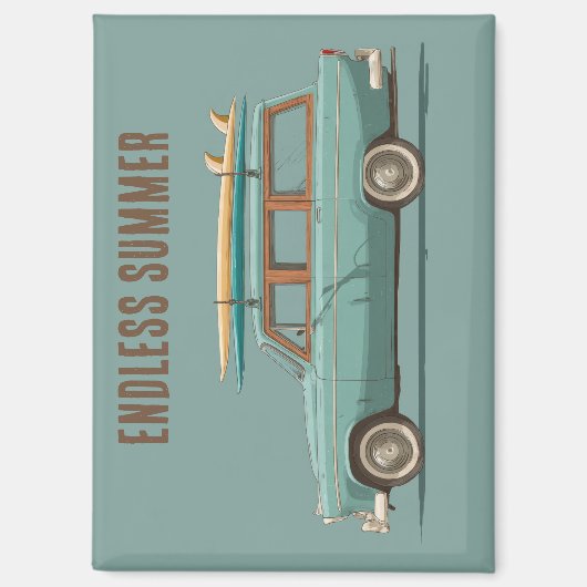 Vintage Surf Wagon – Retro Strandauto Magnet (Vorderseite)