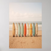 Vintage Surfbretter am Strand Poster (Vorne)