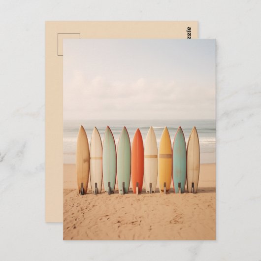 Vintage Surfbretter am Strand Postkarte (Vorne/Hinten)
