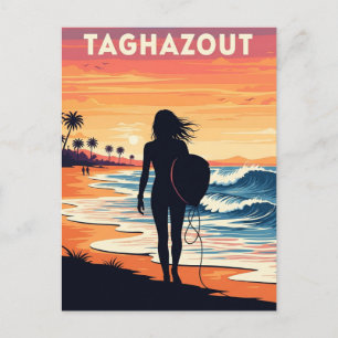 Vintage Surfen im Taghazout Surfer Girl Postkarte