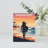 Vintage Surfen im Taghazout Surfer Girl Postkarte (Stehend Vorderseite)