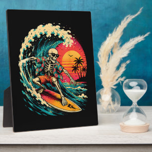 Vintage-Surfen-Skelett-Halloween-Surfbrett Fotoplatte