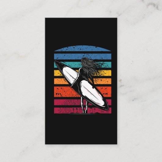 Vintage Surfer Girl Grapic Beach Surfboard Frau Visitenkarte (Vorderseite)