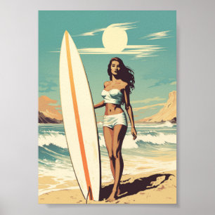 Vintage Surfer Girl Poster