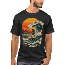 Vintage-Surfer reitet auf einer Sonnenuntergangswe