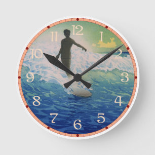 Vintage Surfer Runde Wanduhr