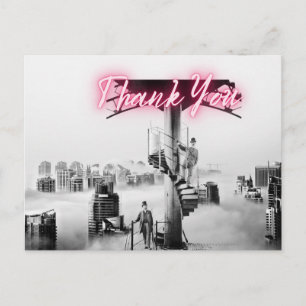 Vintage Surreal City Szene Danke Postkarte